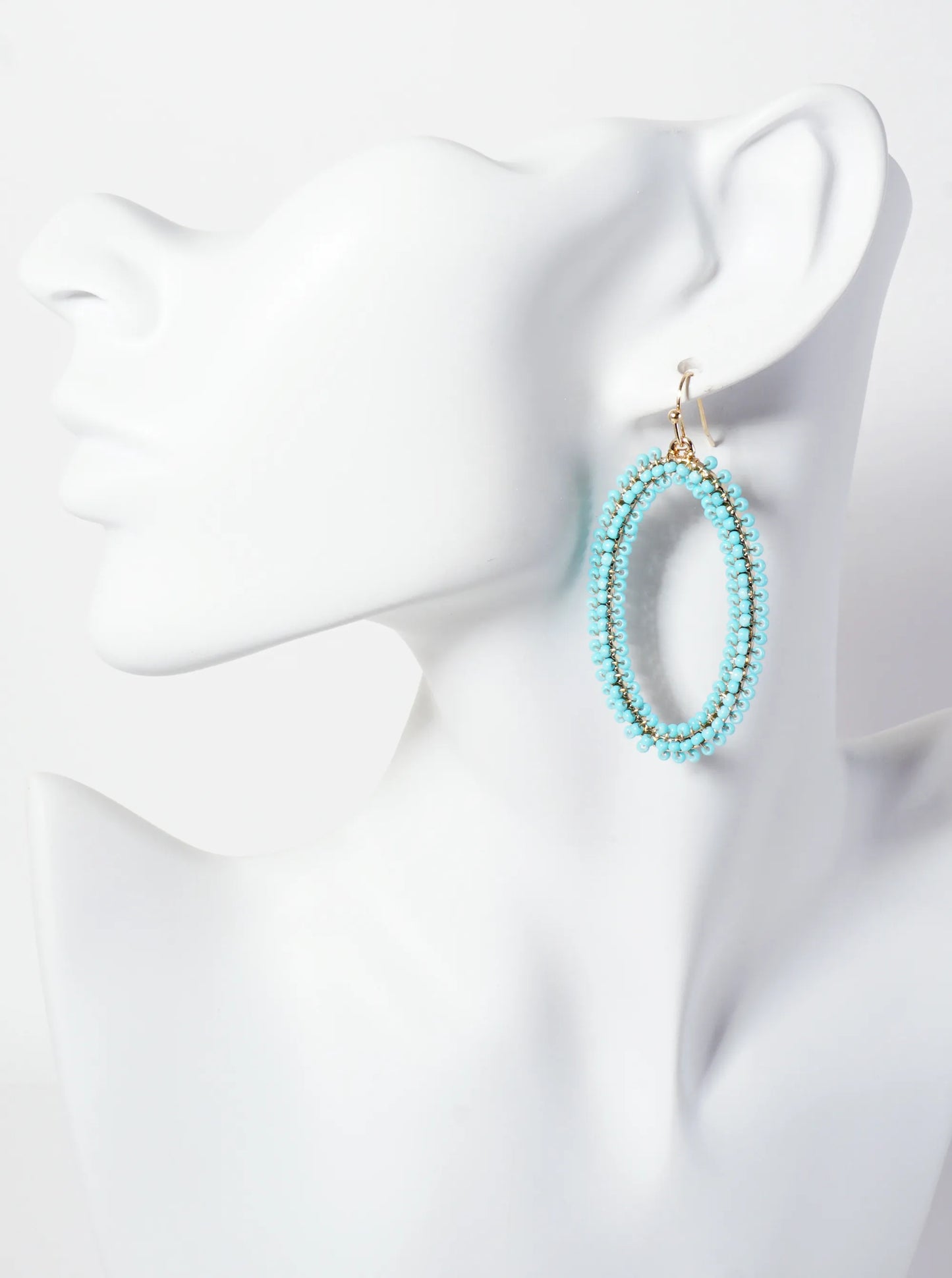 Seed-Beads Wire-Wrapped Oval-Shaped Dangle Earrings