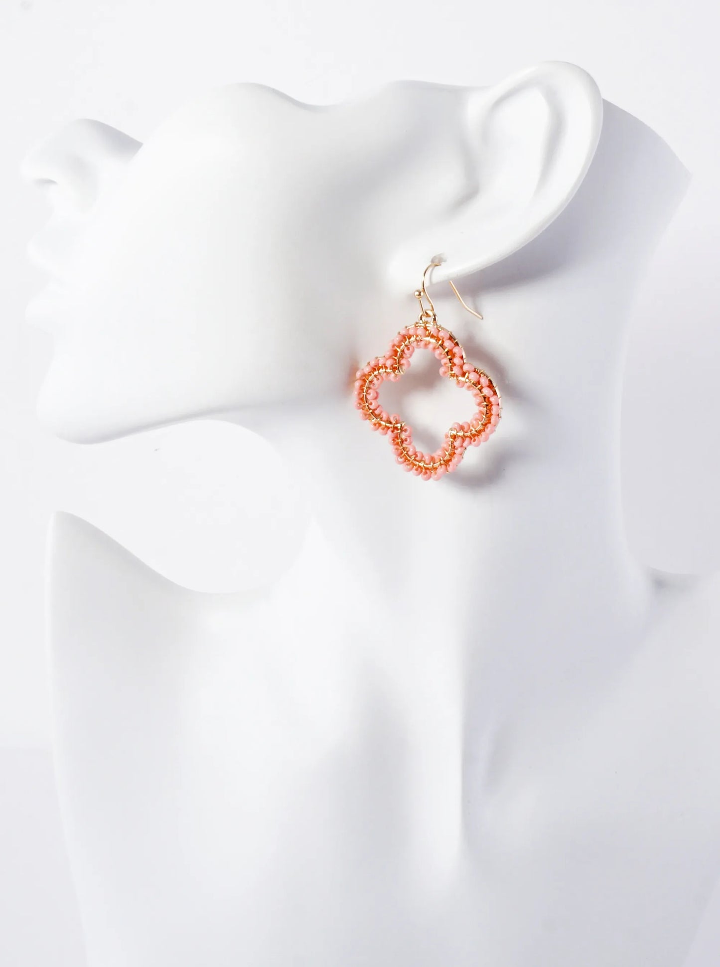 Seed-Beads Wire-Wrapped Quatrefoil Lightweight Dangle Earrings