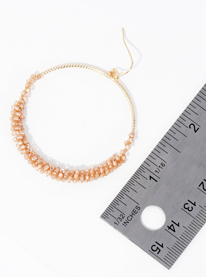 Seed Bead Wrapped Textured Circle Dangle Drop Earrings