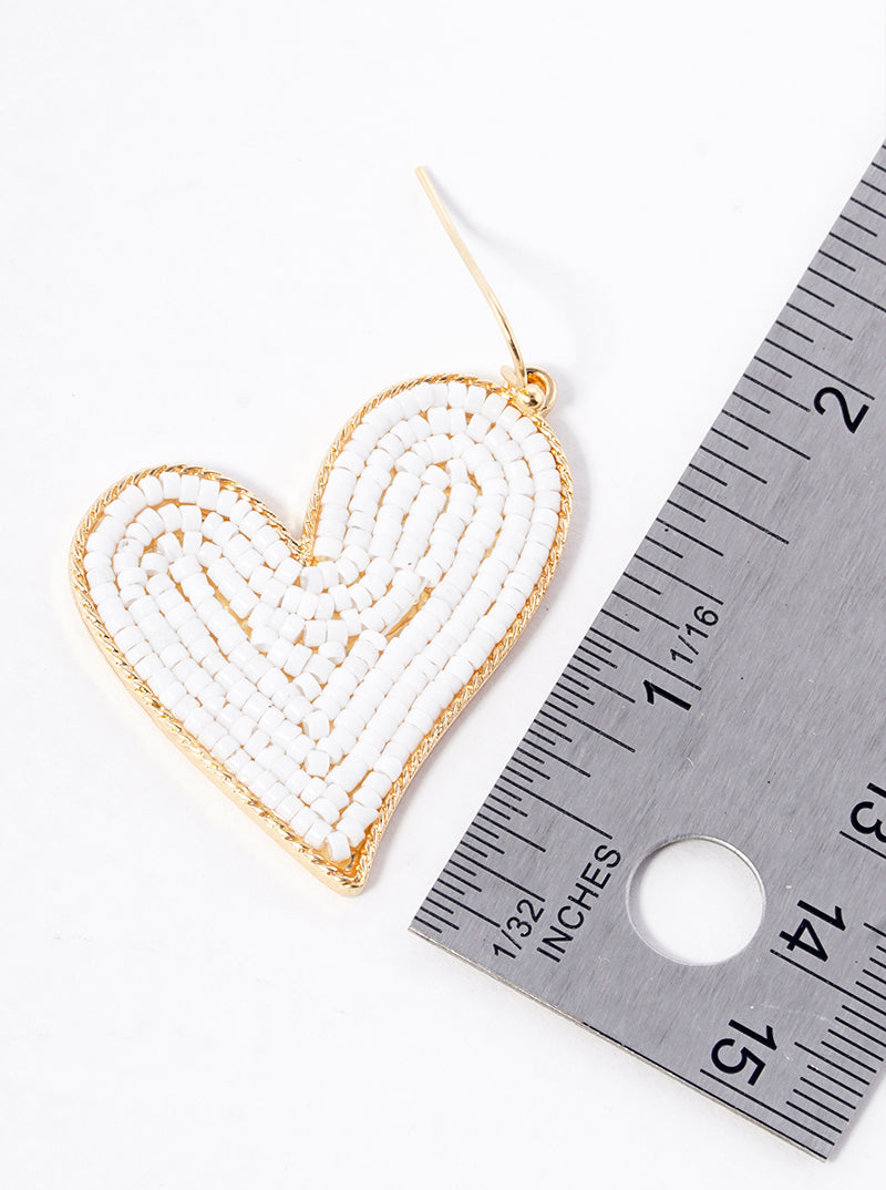 Seed Beaded Heart Dangle Drop Earrings