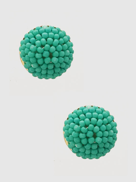 Seed Beaded Hemisphere Round Post Stud Earrings