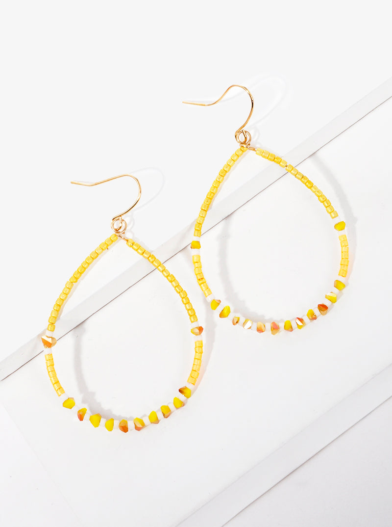 Seed Beaded Teardrop Fishhook Dangle Drop Earrings