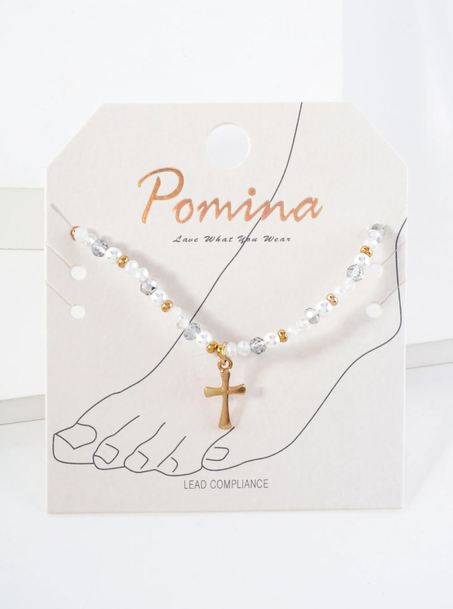Semi-Precious Natural-Stone Beaded Cross Charm Stretch Anklet