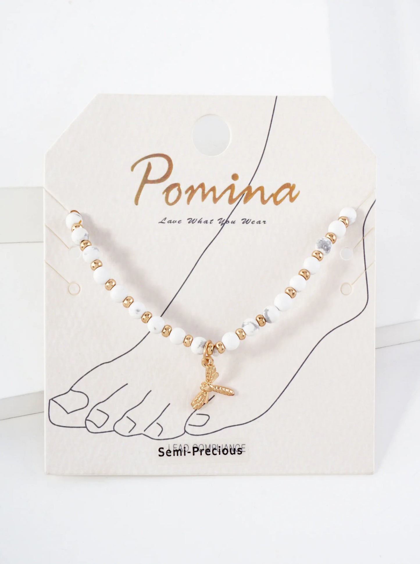 Semi-Precious Natural-Stone Beaded Dragonfly Charm Stretch Anklet