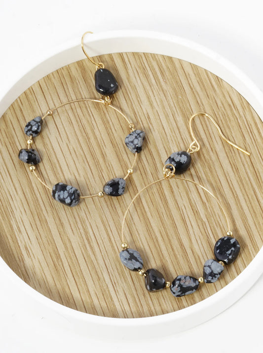 Semi-Precious Natural Stone Beaded Wire Circle Dangle Earrings