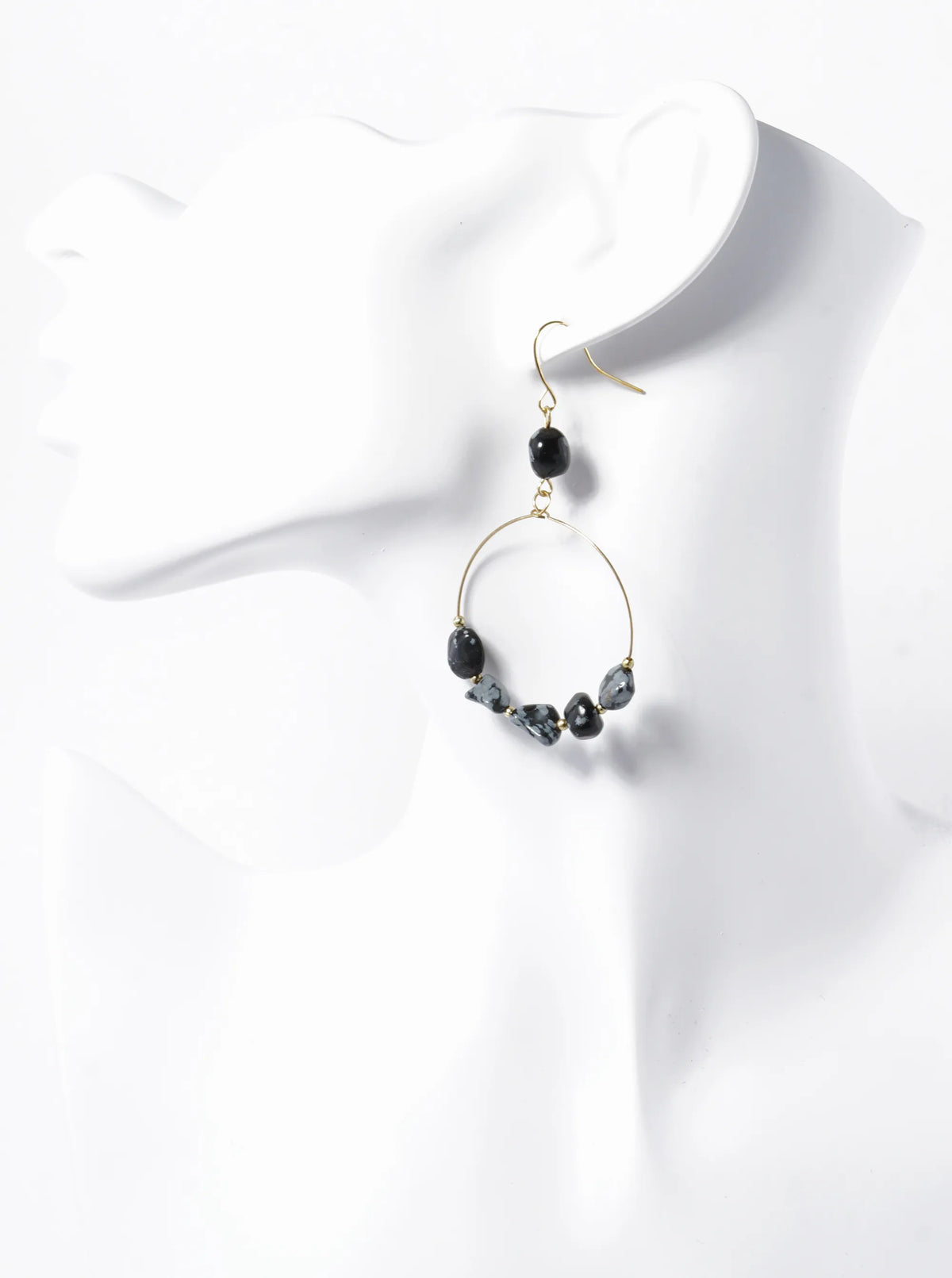Semi-Precious Natural Stone Beaded Wire Circle Dangle Earrings