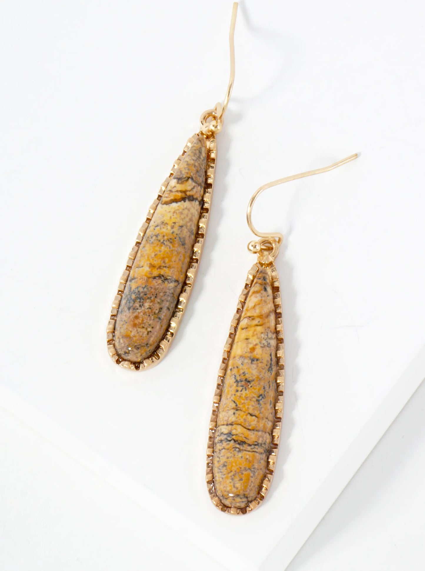 Semi-Precious Natural-Stone Elongated Teardrop Dangle Earrings