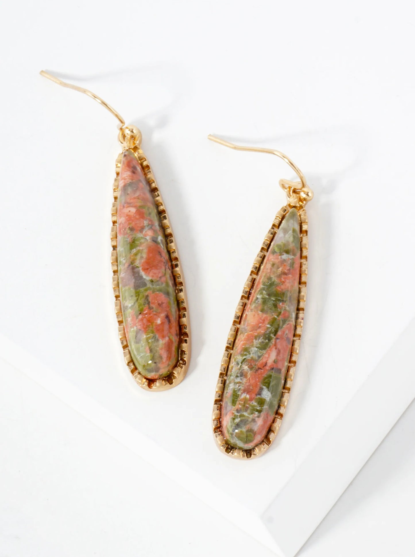 Semi-Precious Natural-Stone Elongated Teardrop Dangle Earrings