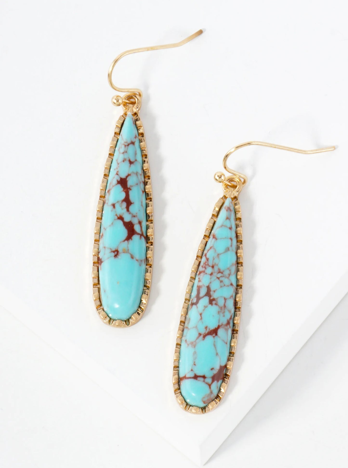 Semi-Precious Natural-Stone Elongated Teardrop Dangle Earrings