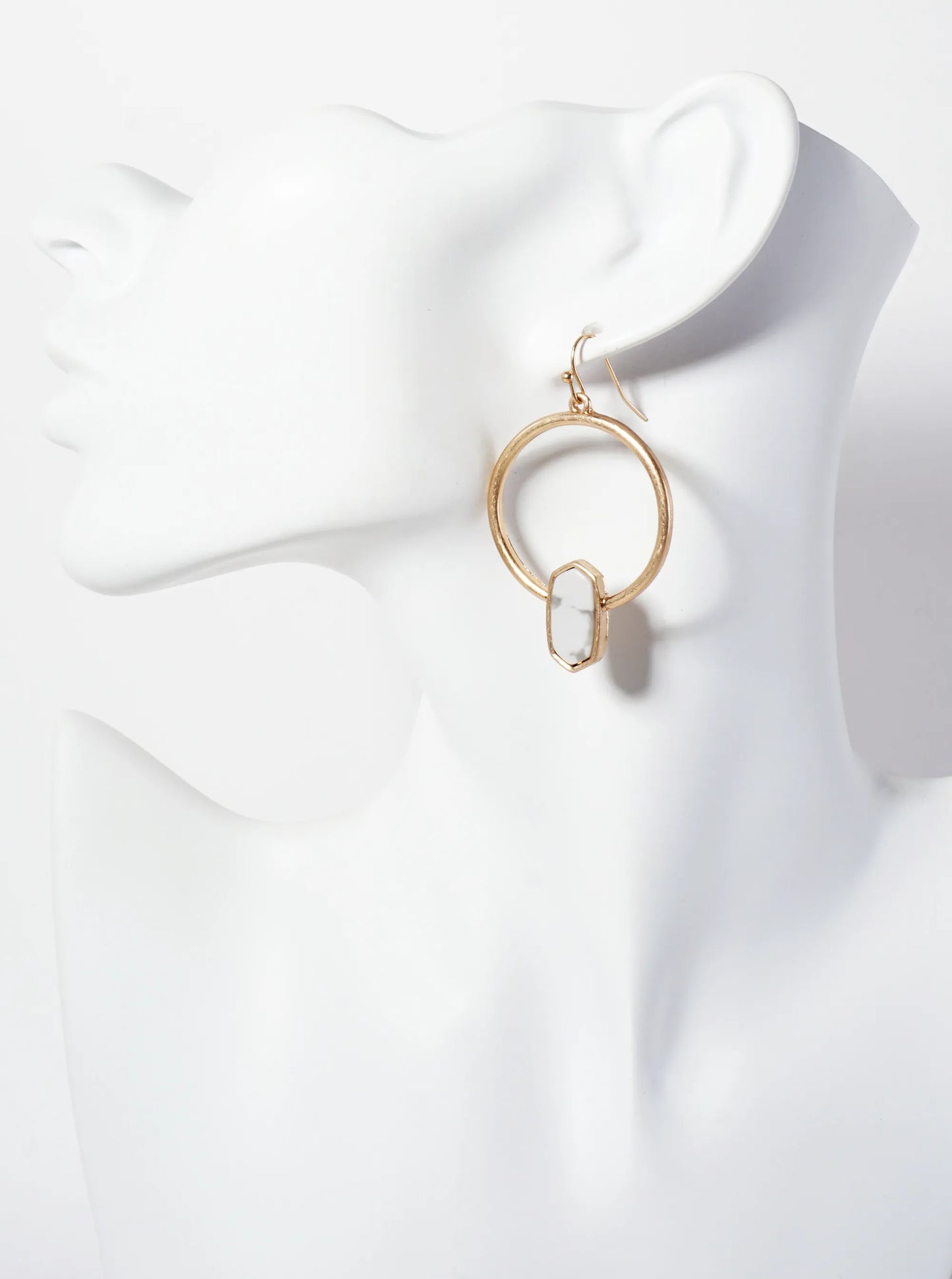 Semi-Precious Natural-Stone Hexagon Accent Circle Earrings