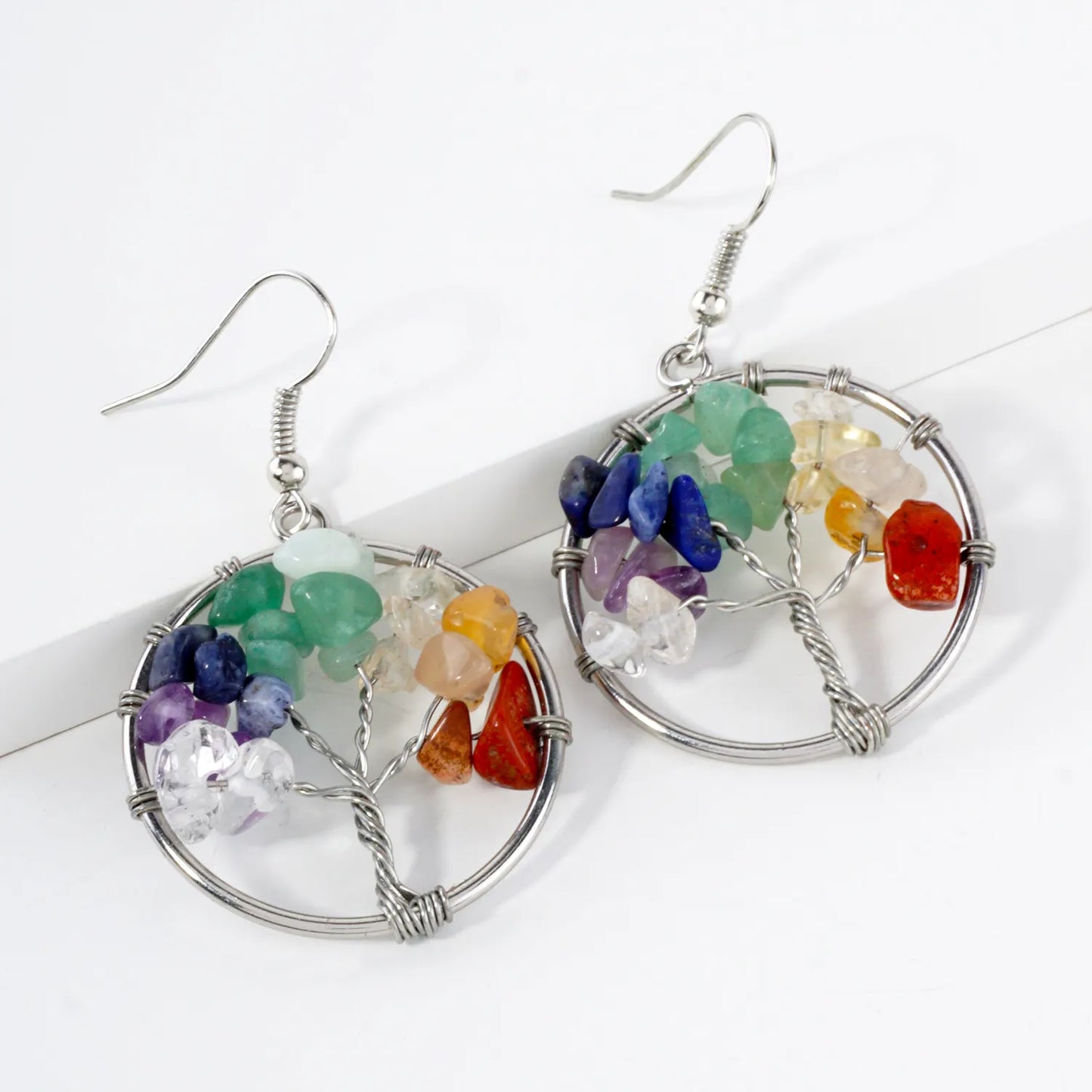 Semi-Precious Natural-Stone Tree-of-Life Dangle Earrings