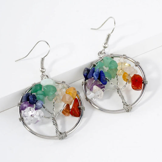 Semi-Precious Natural-Stone Tree-of-Life Dangle Earrings