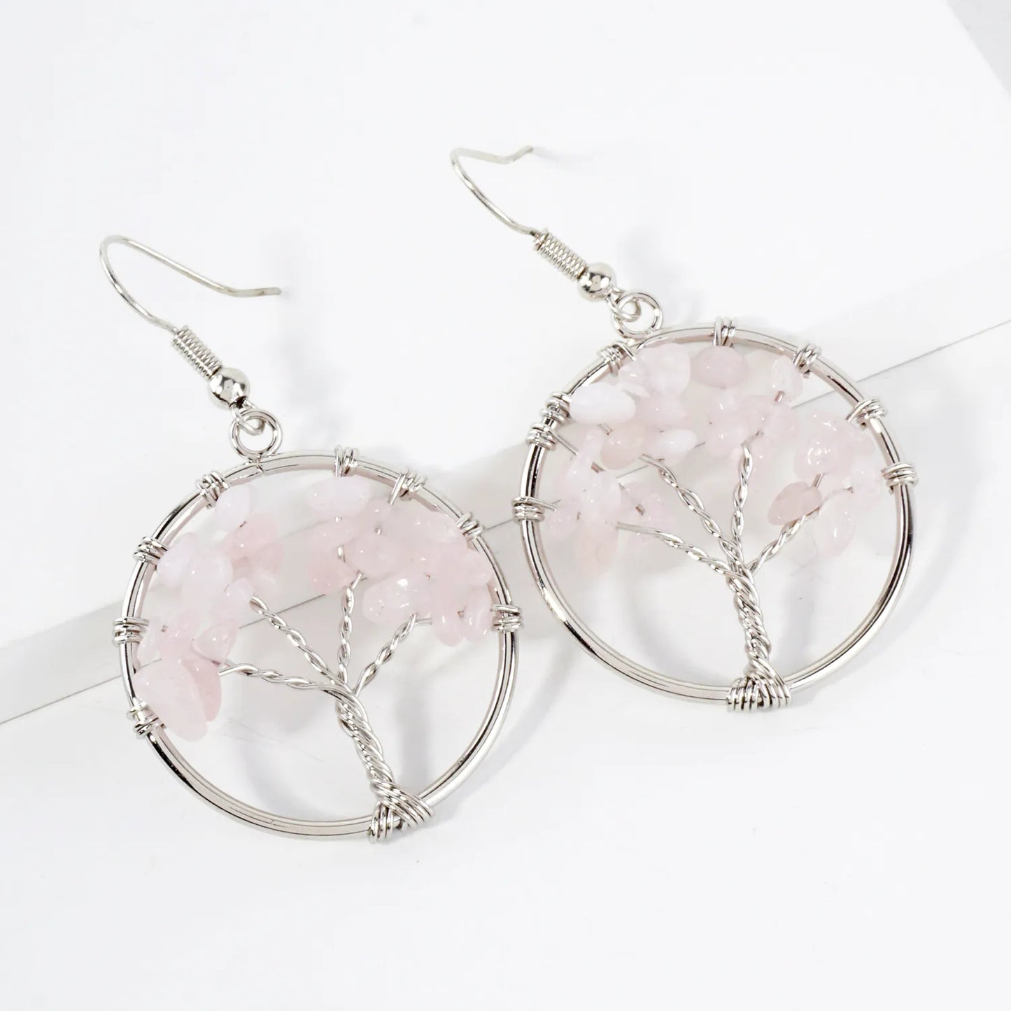 Semi-Precious Natural-Stone Tree-of-Life Dangle Earrings