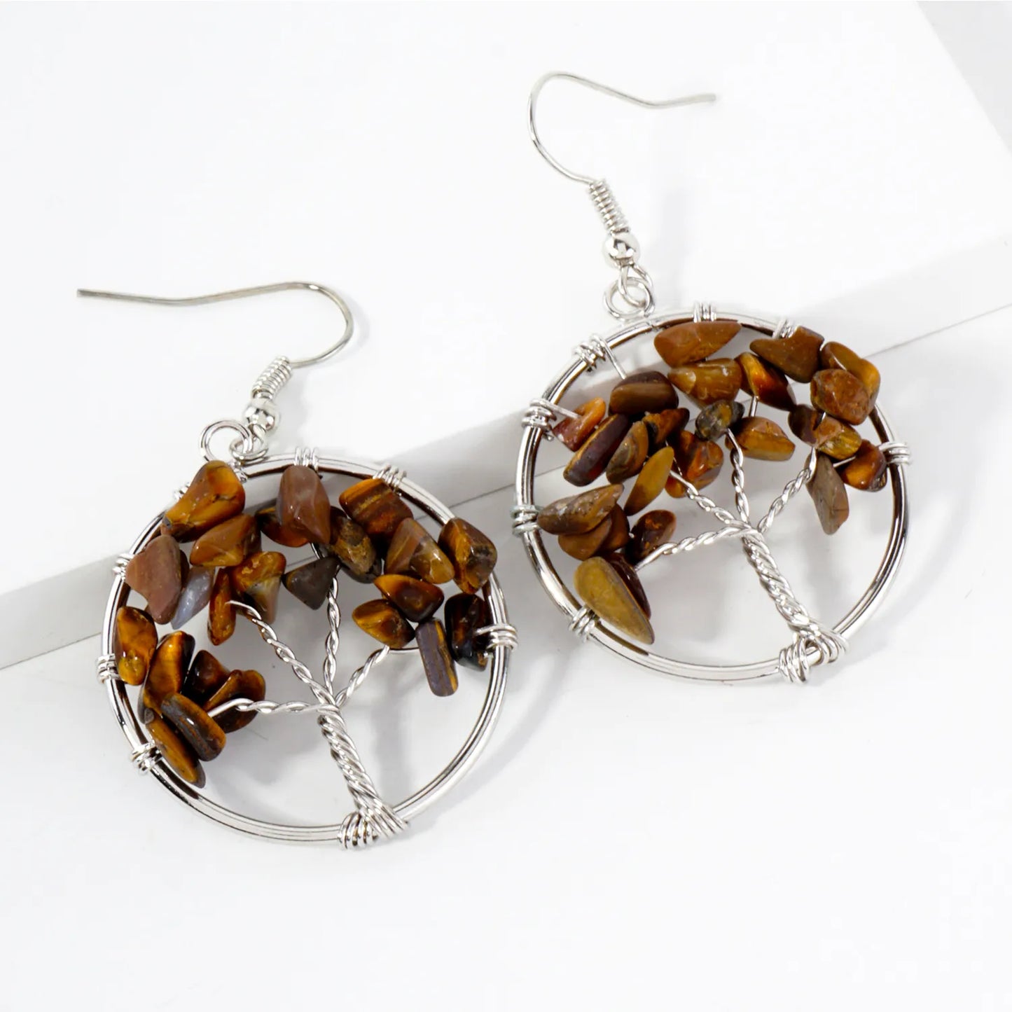 Semi-Precious Natural-Stone Tree-of-Life Dangle Earrings