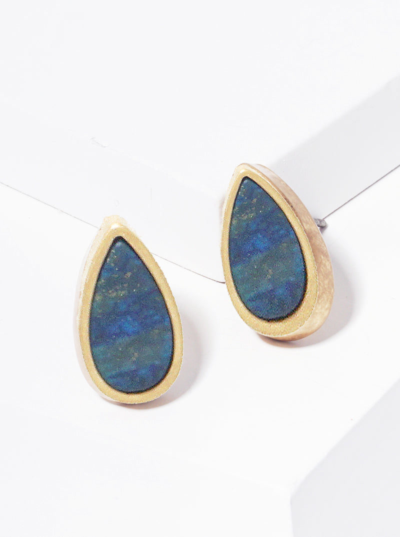 Semi-precious Natural Stone 15mm Faceted Teardrop Post Stud Earrings