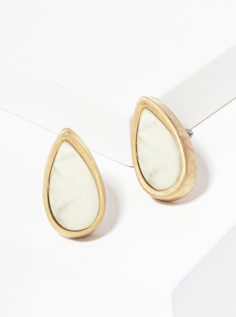 Semi-precious Natural Stone 15mm Faceted Teardrop Post Stud Earrings