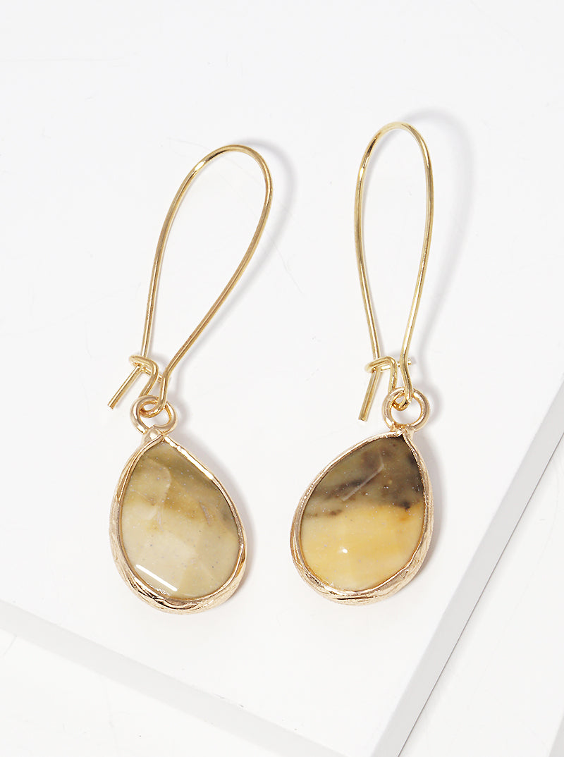 Semi-precious Natural Stone Faceted Teardrop Dangle Drop Earrings