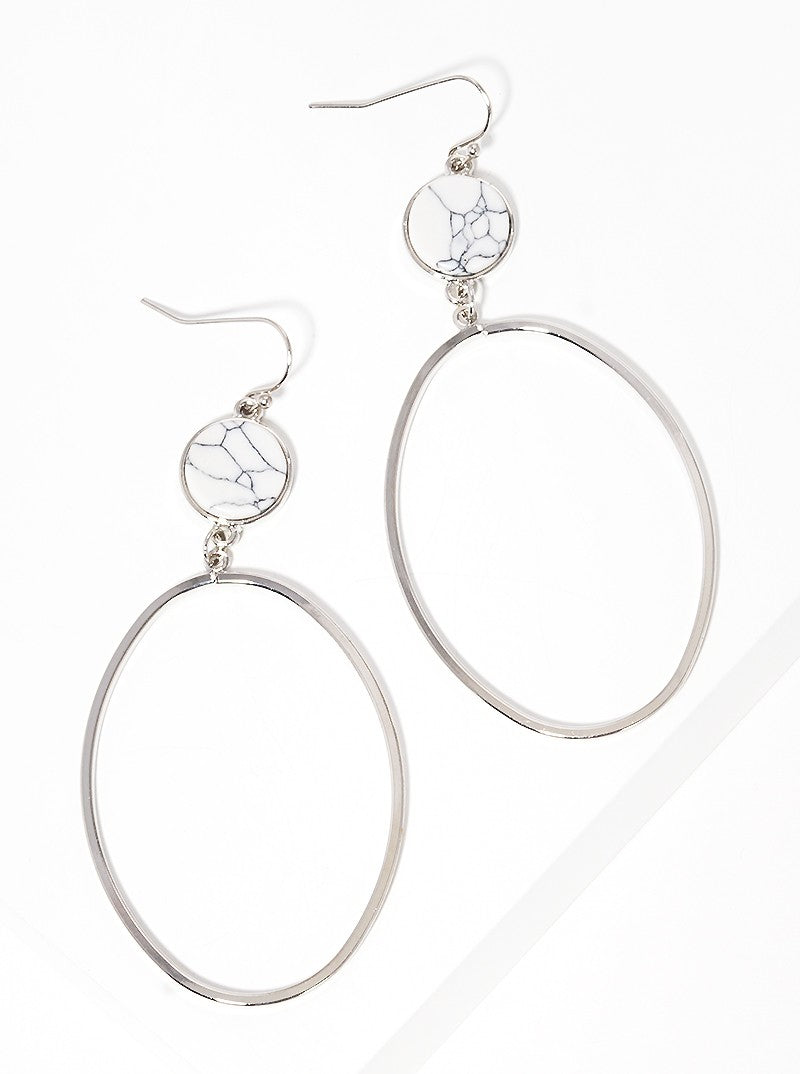 Semi Precious Natural Stone With Oval Drop Dangle Earrings