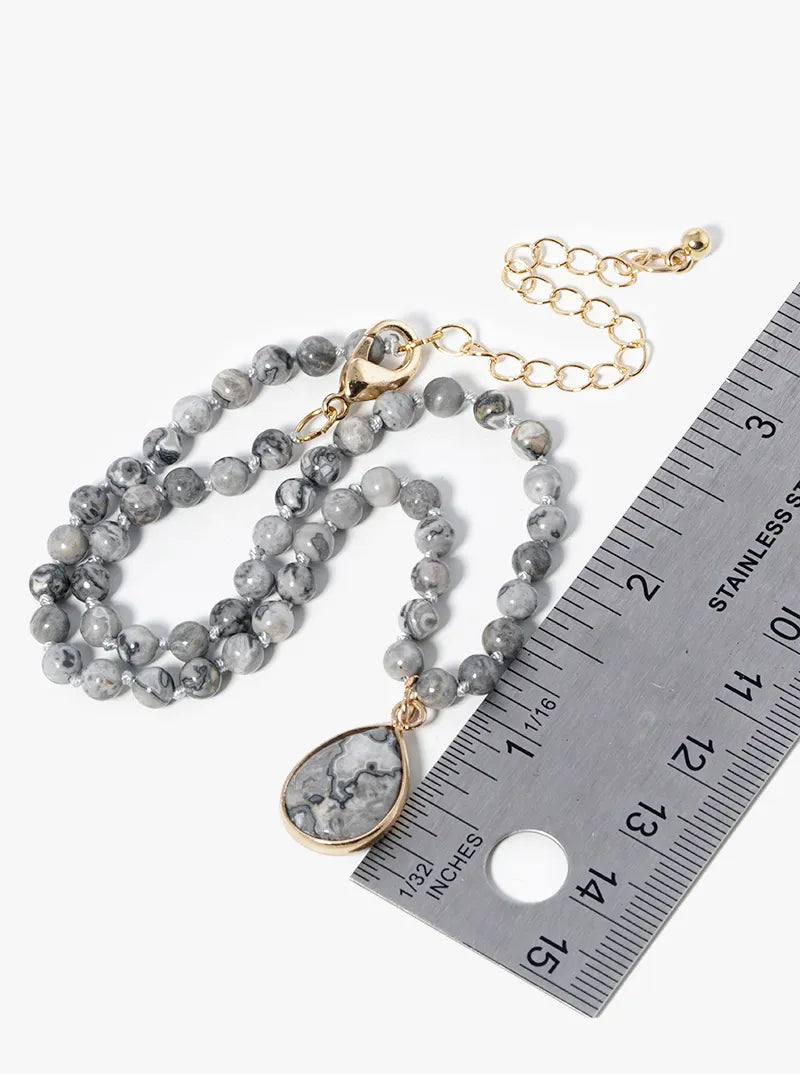 Semiprecious Teardrop Pendant Choker Necklace