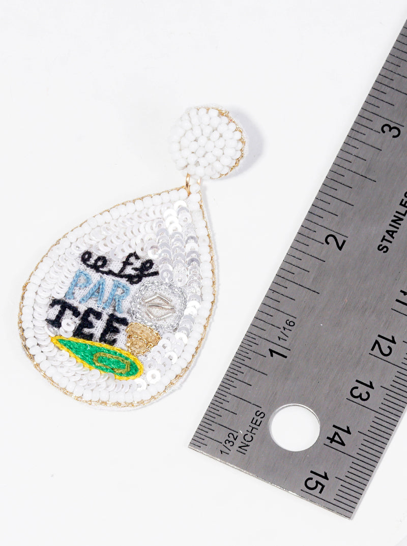 Sequin And Seed Beaded Lets Par Tee Golf Teardrop Dangle Earrings