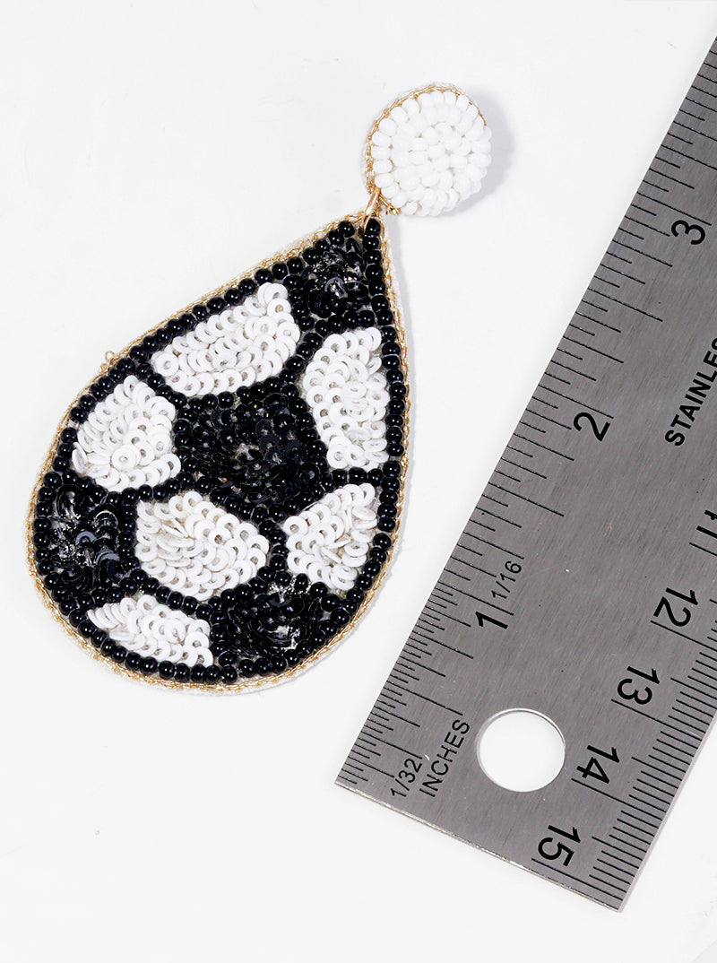 Sequin And Seed Beaded Soccer Ball Teardrop Dangle Earrings