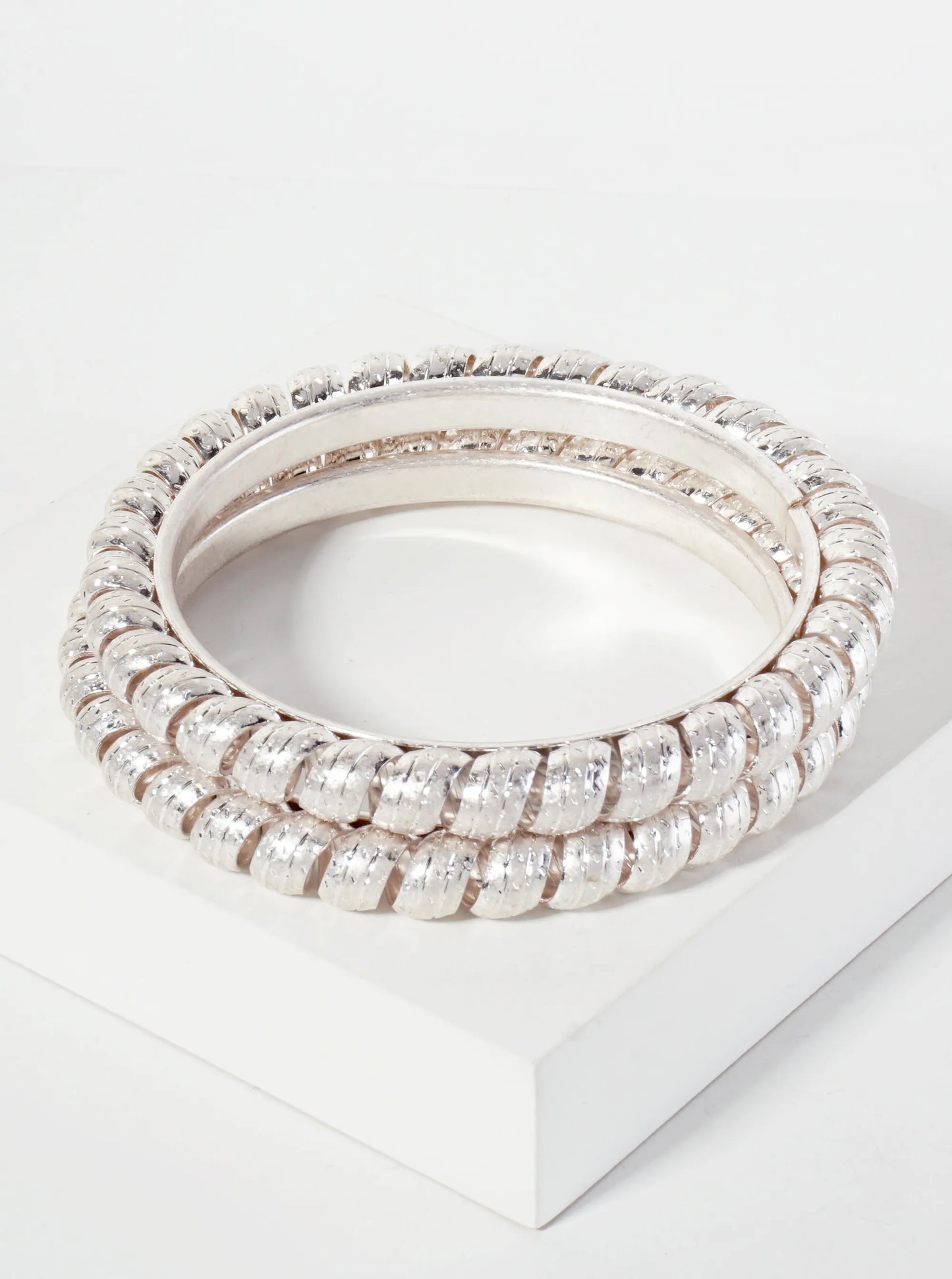 Set-of-2 8mm Textured Spiral Bangle Bracelet