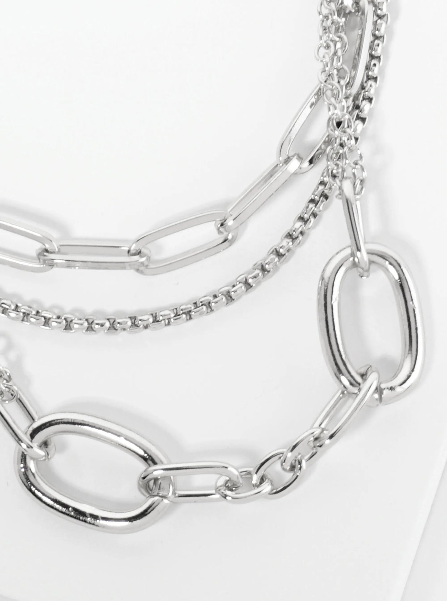 Set Of 2 Polished Metal Layered Link Chain Necklace