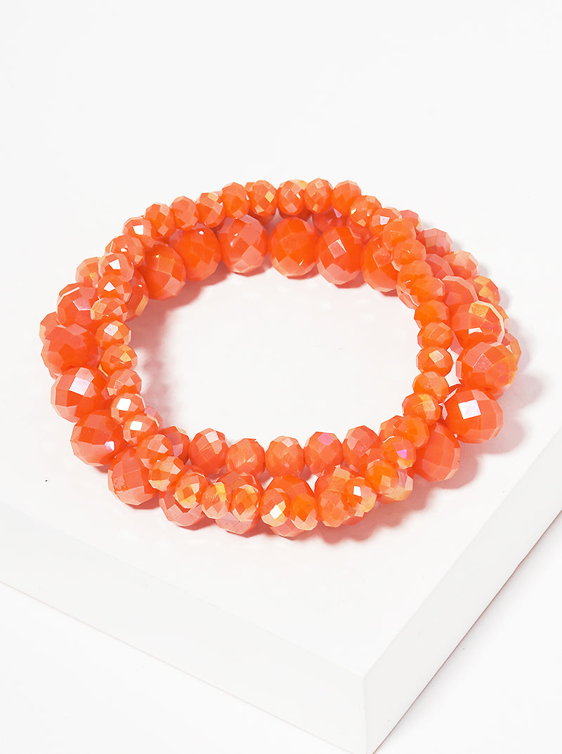 Set Of 3 Faceted Glass Beads Stretch Stackable Bracelet