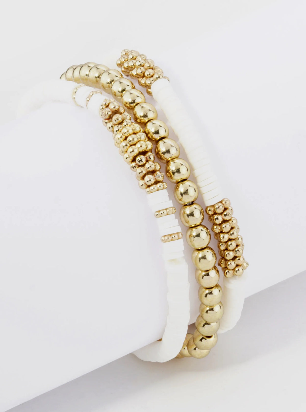Set Of 3 4mm Clay And Metallic Bead Stackable Stretch Bracelet