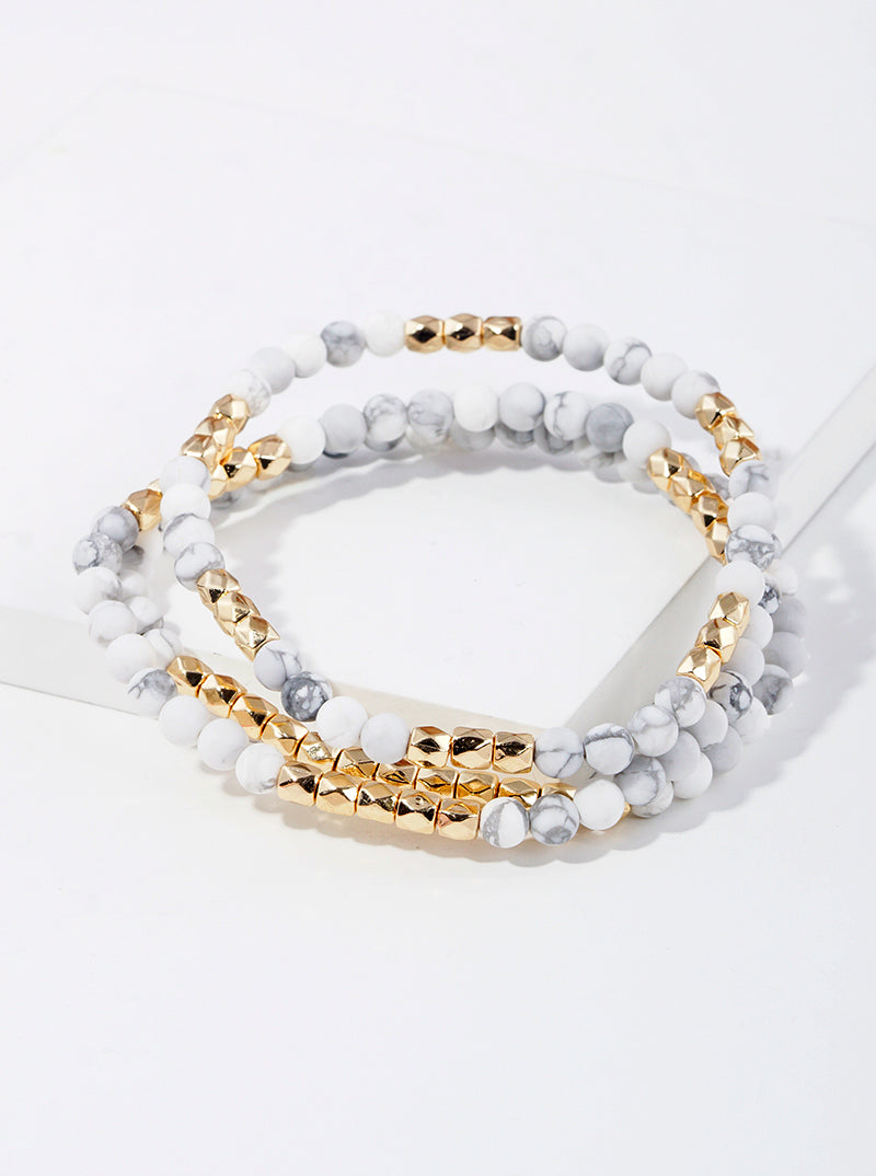 Set Of 3 4mm Semi-Precious Natural Stone Bead Stretch Stackable Bracelet White
