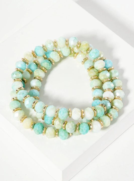 Set-of-3 6mm Faceted Glass-Beads Stackable Stretch Bracelet