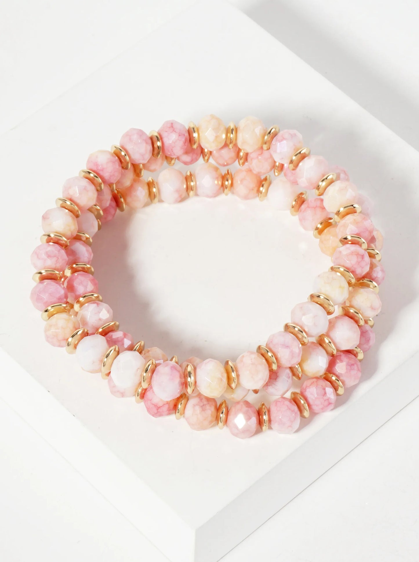 Set-of-3 6mm Faceted Glass-Beads Stackable Stretch Bracelet