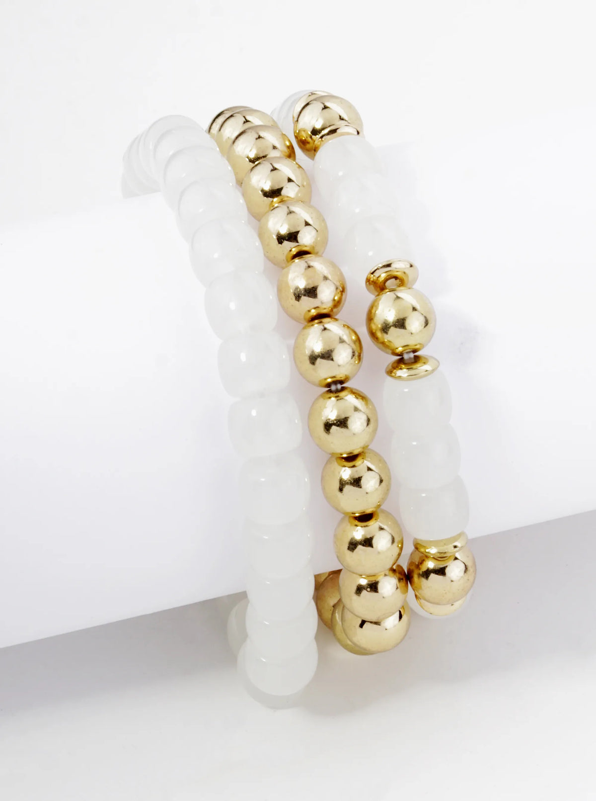 Set Of 3 8mm Glass And Metallic Bead Fun Stackable Stretch Bracelet
