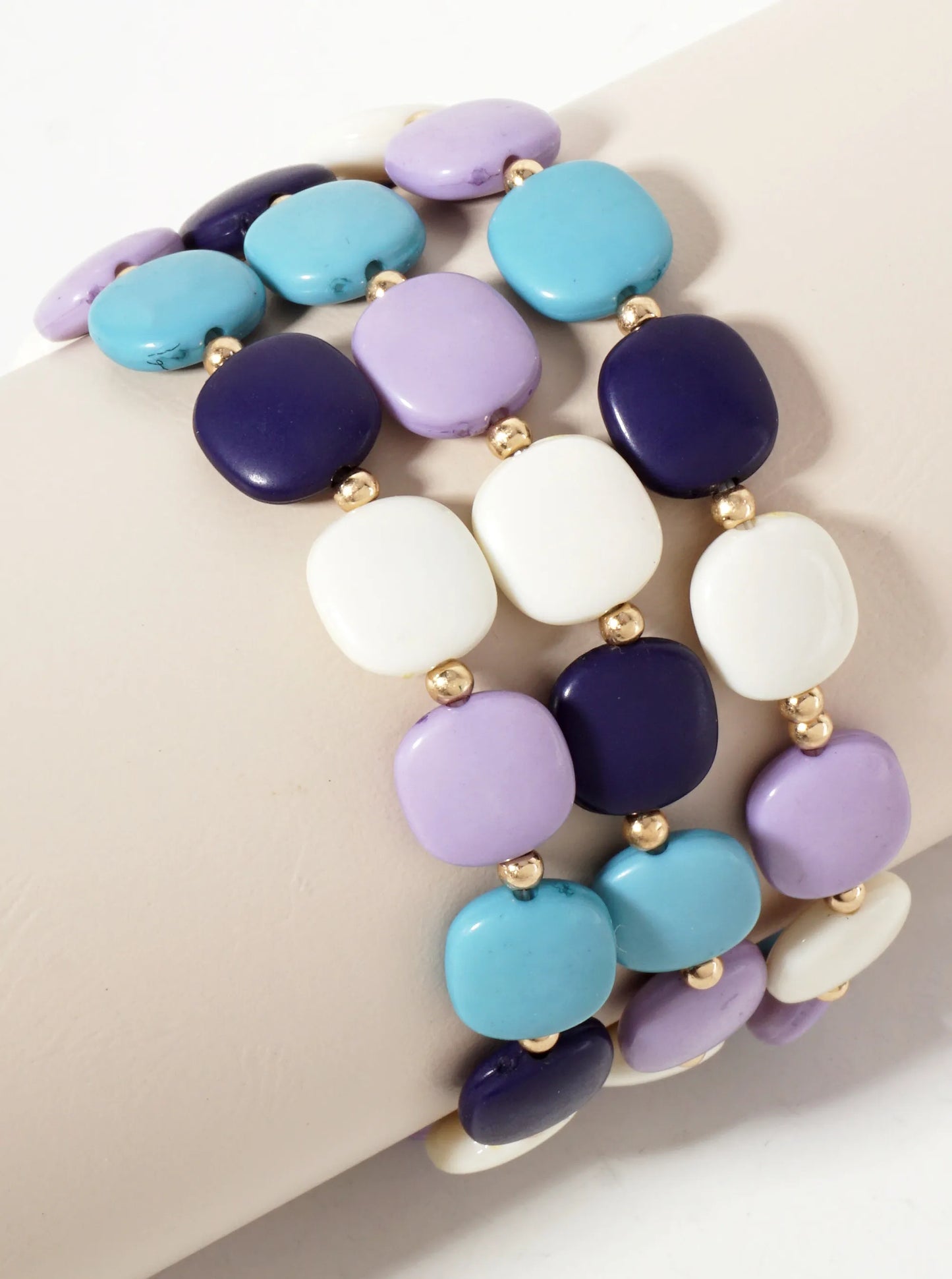 Set-of-3 Colorful Seaside-Pebbles-Inspired Glass-Beads Stackable Stretch Bracelet