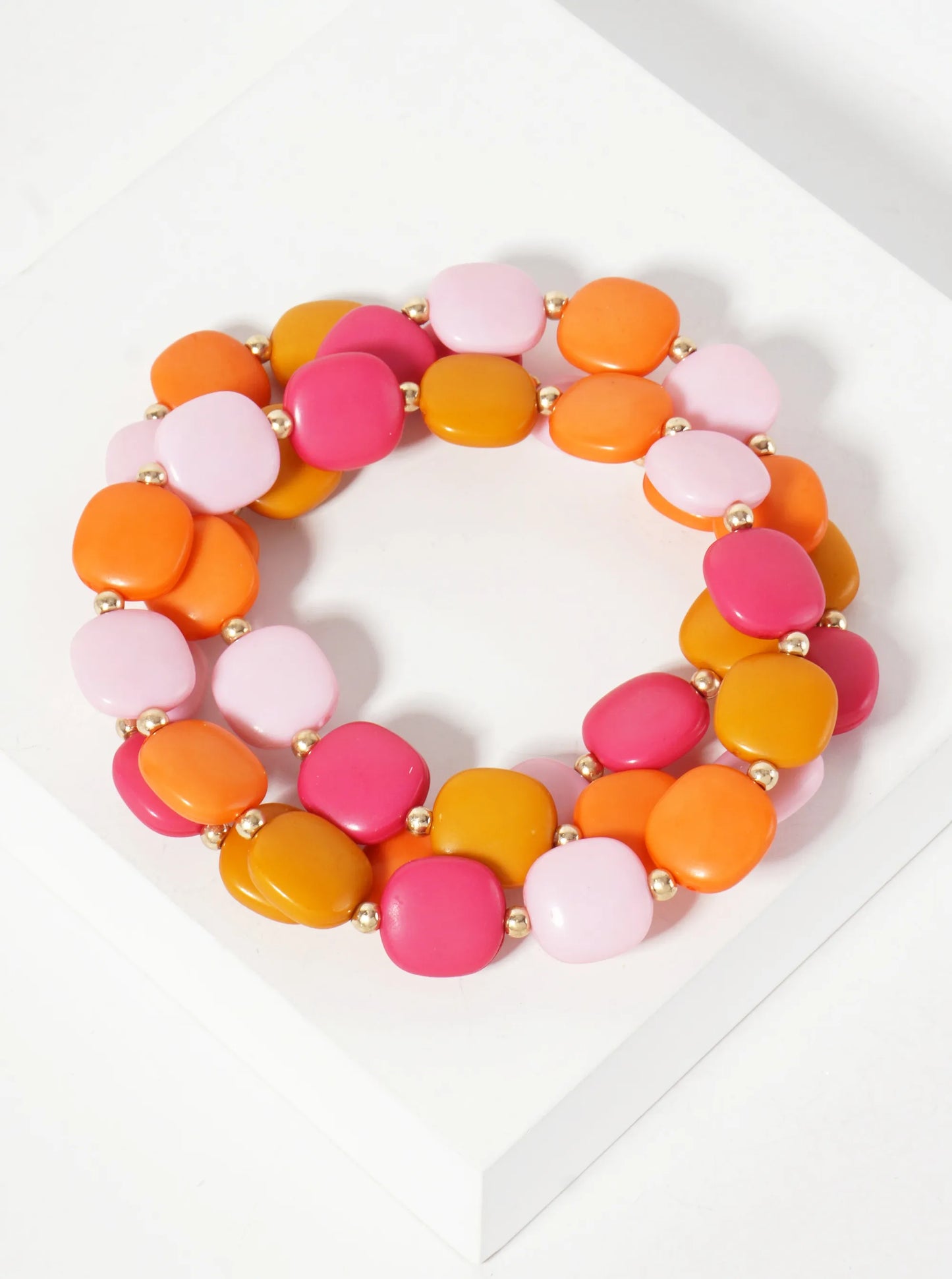 Set-of-3 Colorful Seaside-Pebbles-Inspired Glass-Beads Stackable Stretch Bracelet