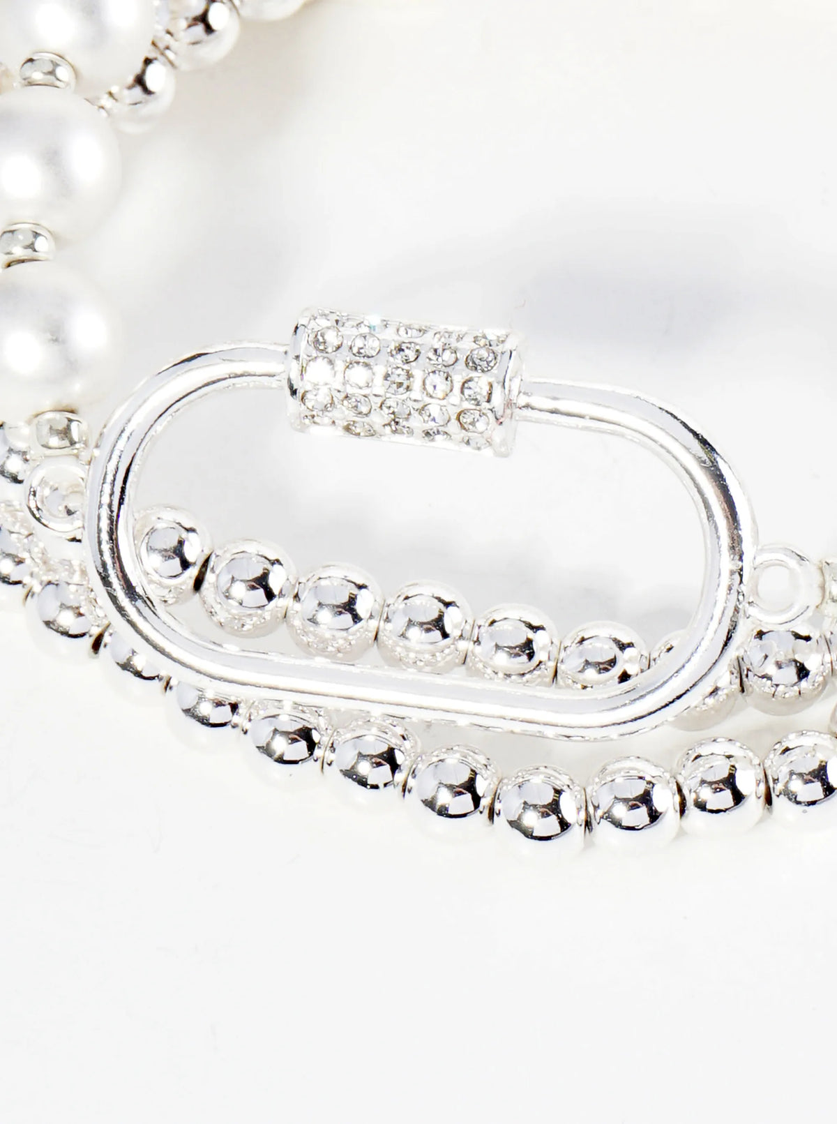 Set Of 3 Crystal Pave Carabiner Ball Beads Stackable Stretch Bracelet