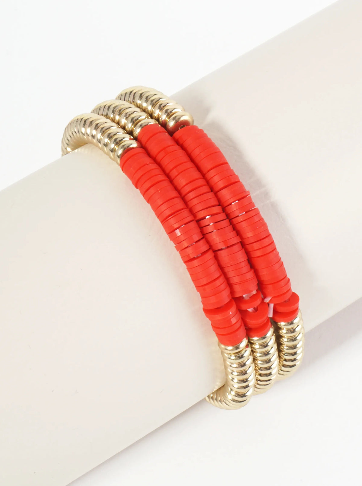 Set Of 3 Heishi And Metallic Beads Stackable Stretch Bracelet