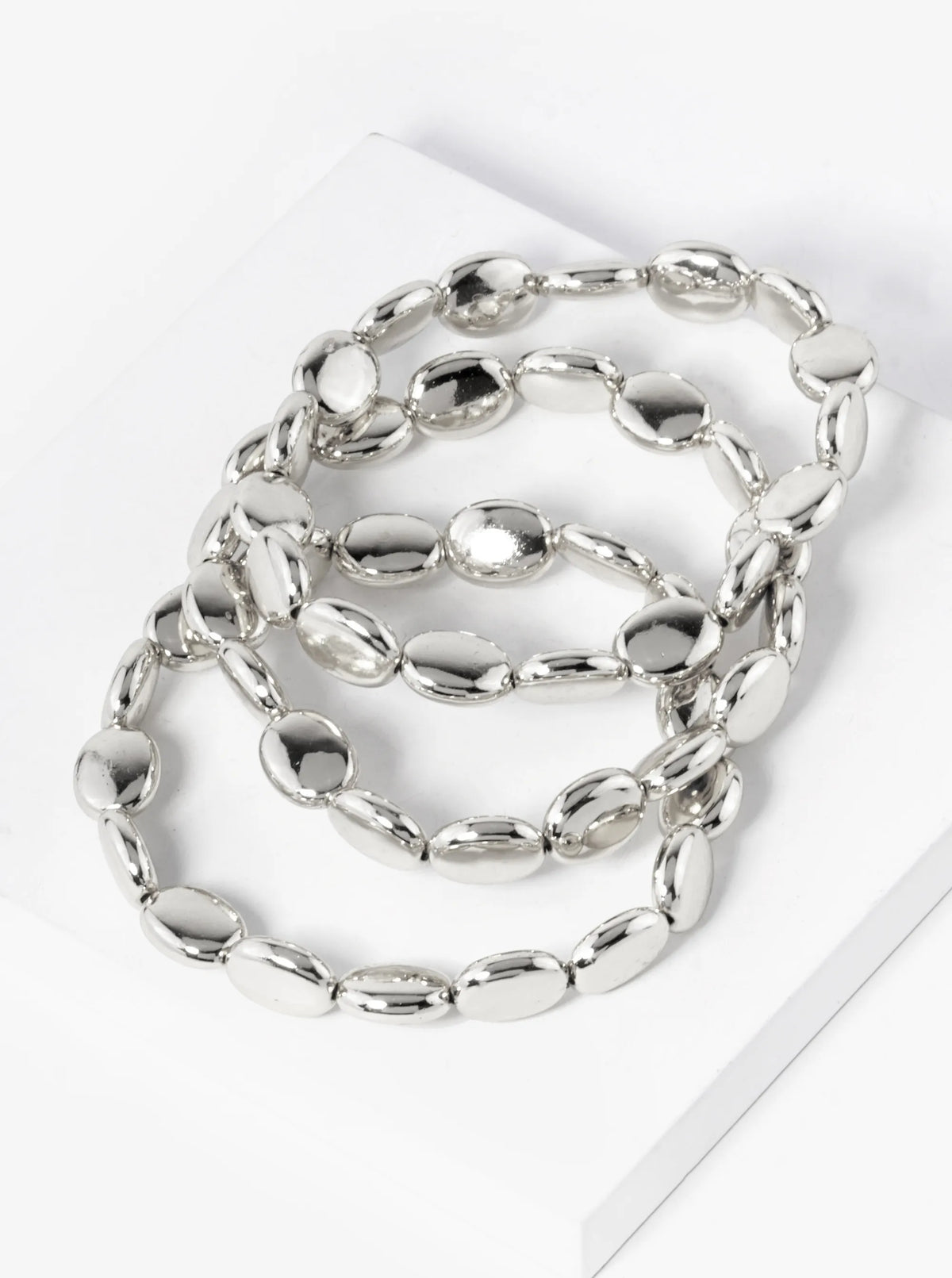 Set Of 3 Metallic Bean Shape Beads Stackable Stretch Bracelet