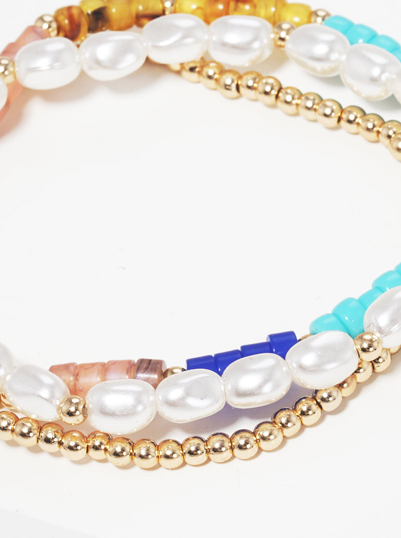 Set Of 3 Multi Bead Stackable Stretch Bracelet