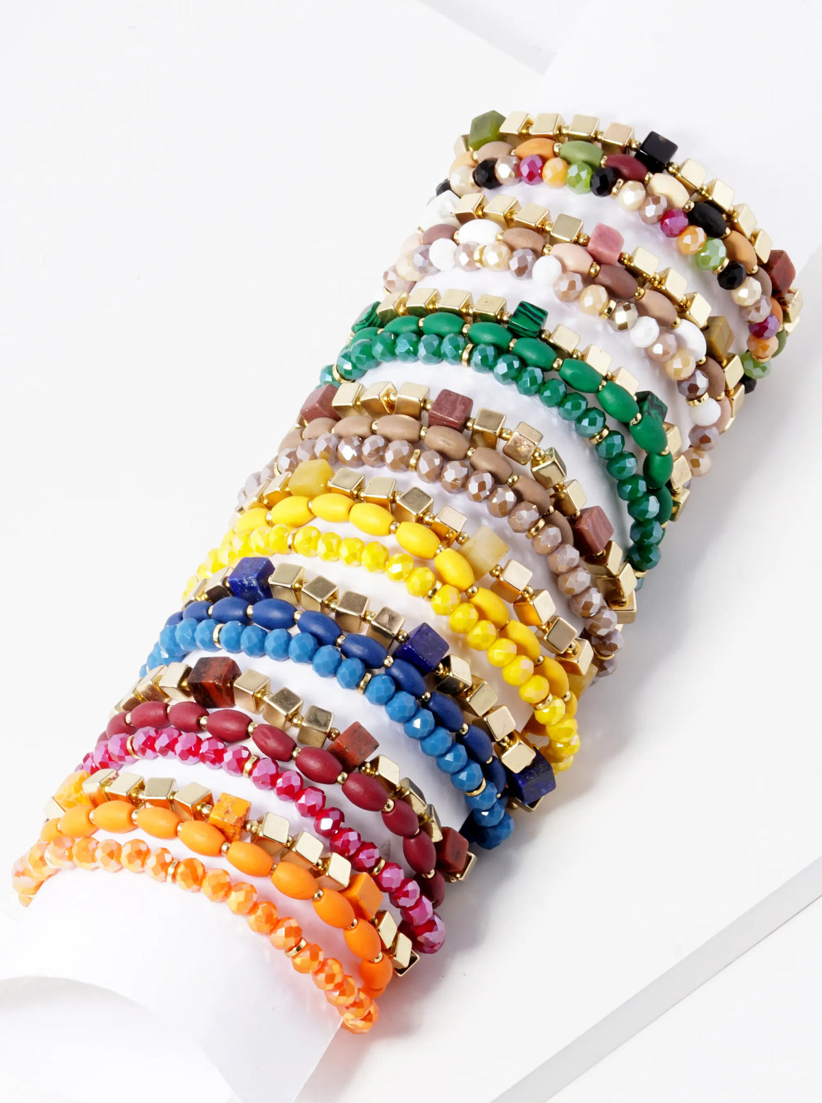 Set Of 3 Multi Beaded Stackable Stretch Bracelet