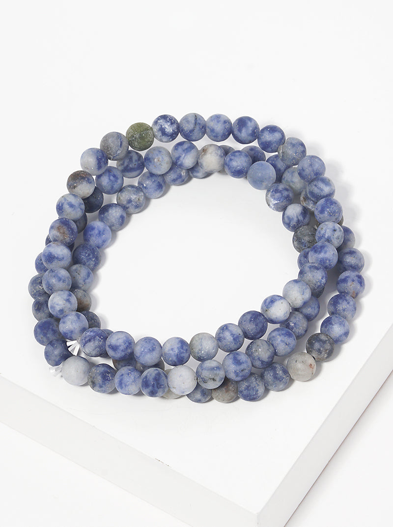 Set Of 3 Semi-Precious Natural Stone Bead Stackable Stretch Bracelet