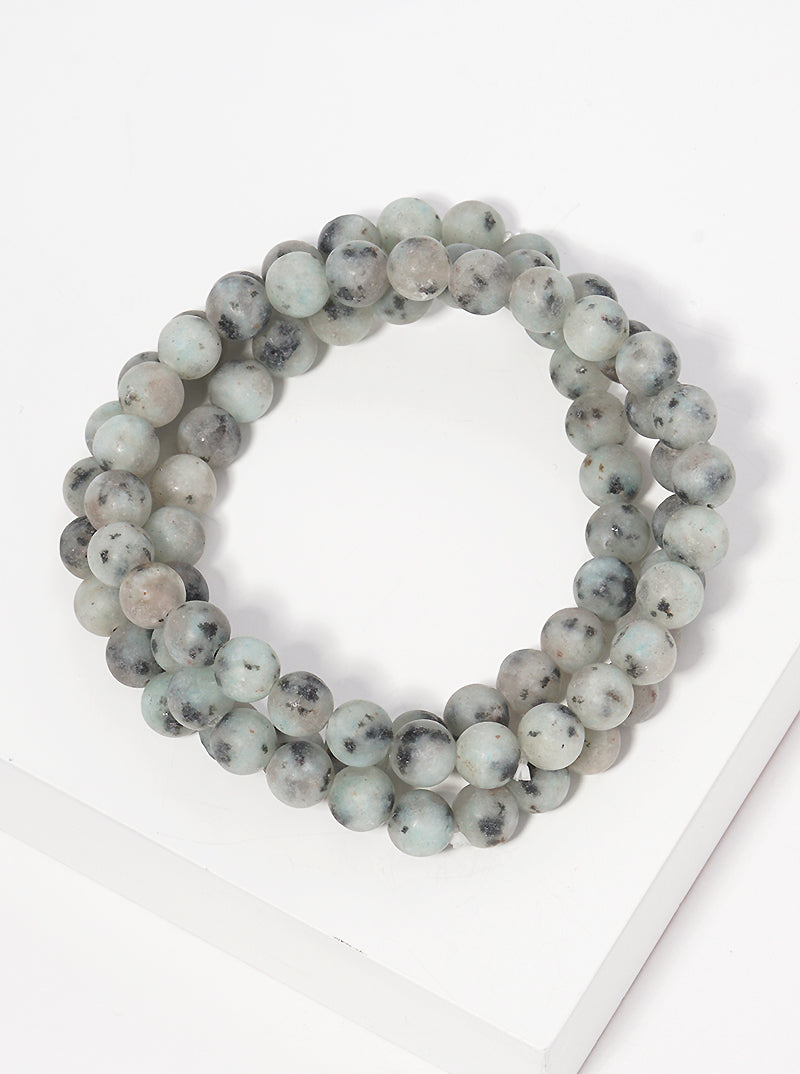 Set Of 3 Semi-Precious Natural Stone Bead Stackable Stretch Bracelet