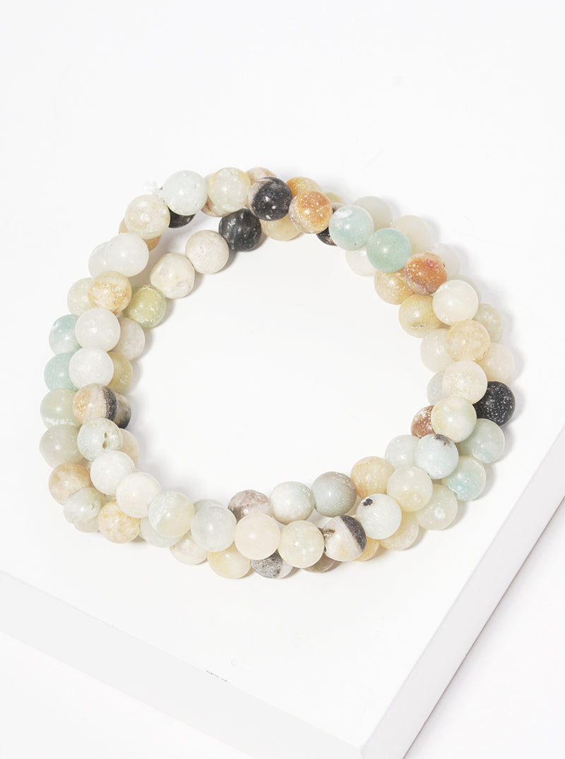 Set Of 3 Semi-Precious Natural Stone Bead Stackable Stretch Bracelet