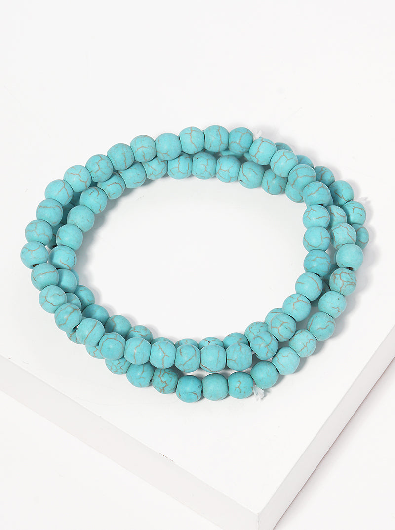 Set Of 3 Semi-Precious Natural Stone Bead Stackable Stretch Bracelet