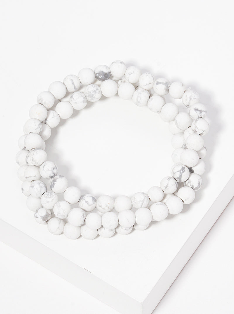 Set Of 3 Semi-Precious Natural Stone Bead Stackable Stretch Bracelet