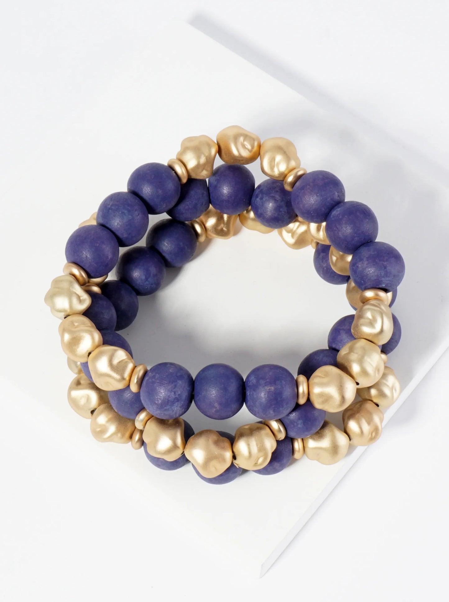 Set Of 3 Two-Tone Wood Beads Stackable Stretch Bracelet