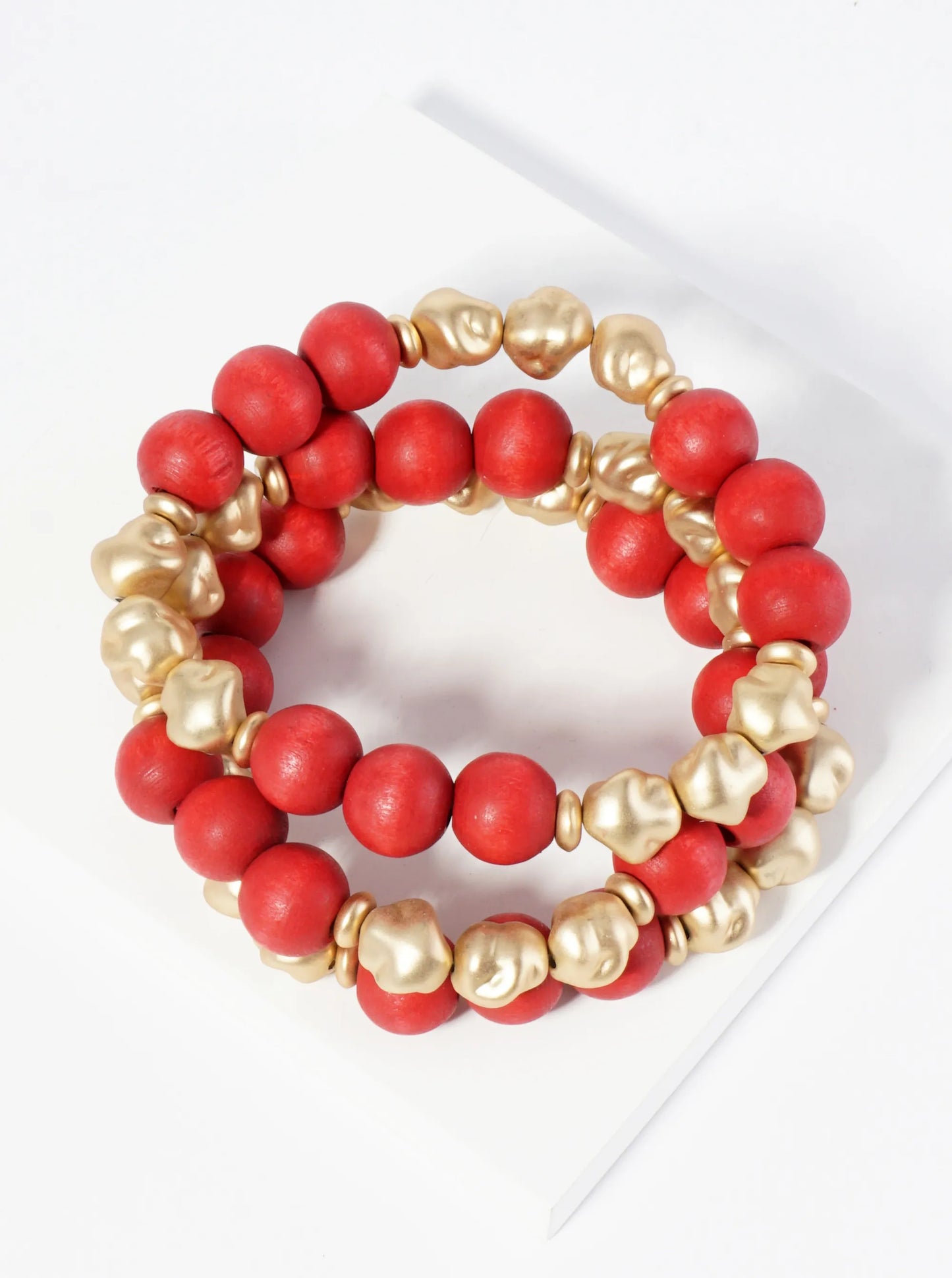 Set Of 3 Two-Tone Wood Beads Stackable Stretch Bracelet