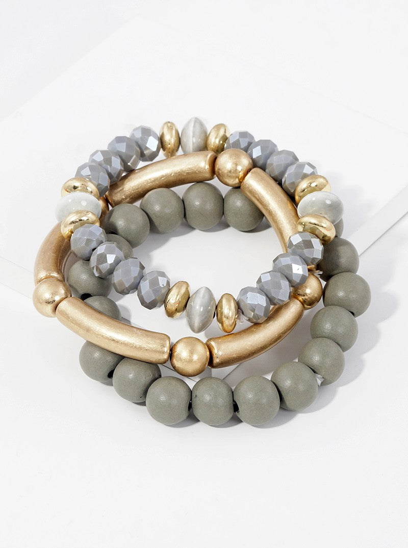 Set Of 3 Chunky Multi Bead Stretch Stackable Bracelet