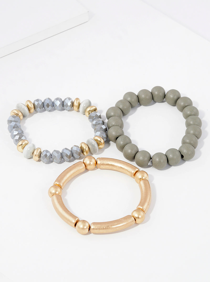 Set Of 3 Chunky Multi Bead Stretch Stackable Bracelet