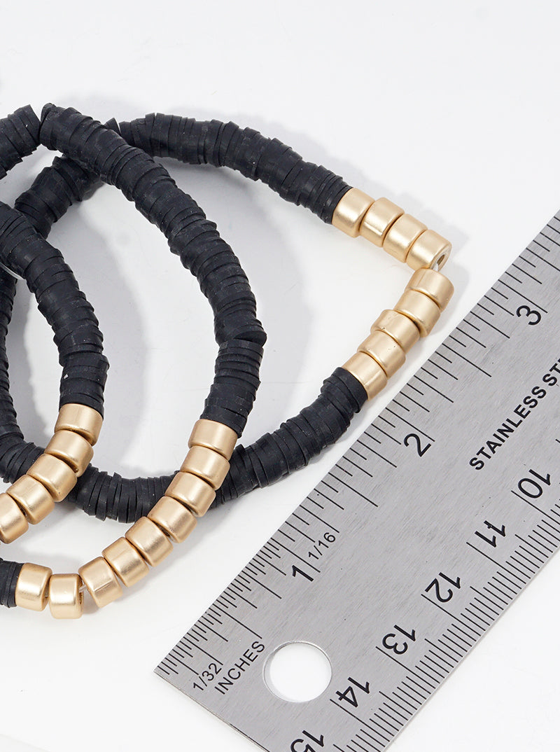 Set Of 3 Clay Bead And Metallic Bead Stretch Stackable Bracelet